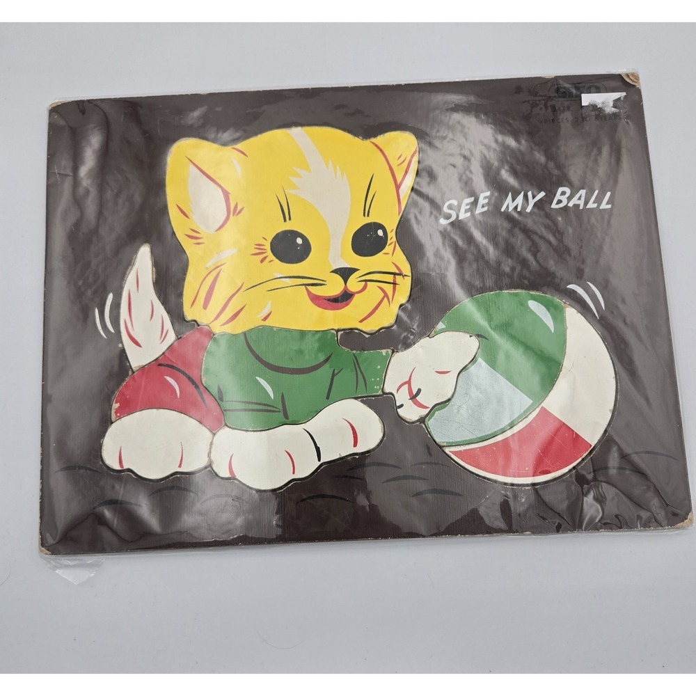 SiFO Wooden Vintage Cat Kitten Puzzle 1960's And School Bus Set